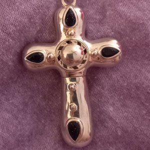 NEW Cruel Intentions Cross Rosary Necklace Sterling Silver w/ sapphire accents